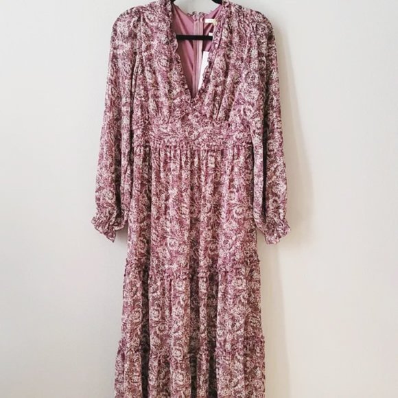 Ladies Purple Pink Mauve Floral Embroidered Tiered Maxi Dress - FINAL CLEARANCE - Picture 5 of 11